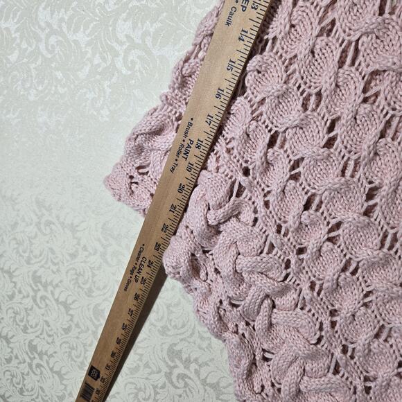 Boston Proper Wool Blend Poncho sz M/L Pink Open Knit Chunky Pastel - Picture 12 of 14